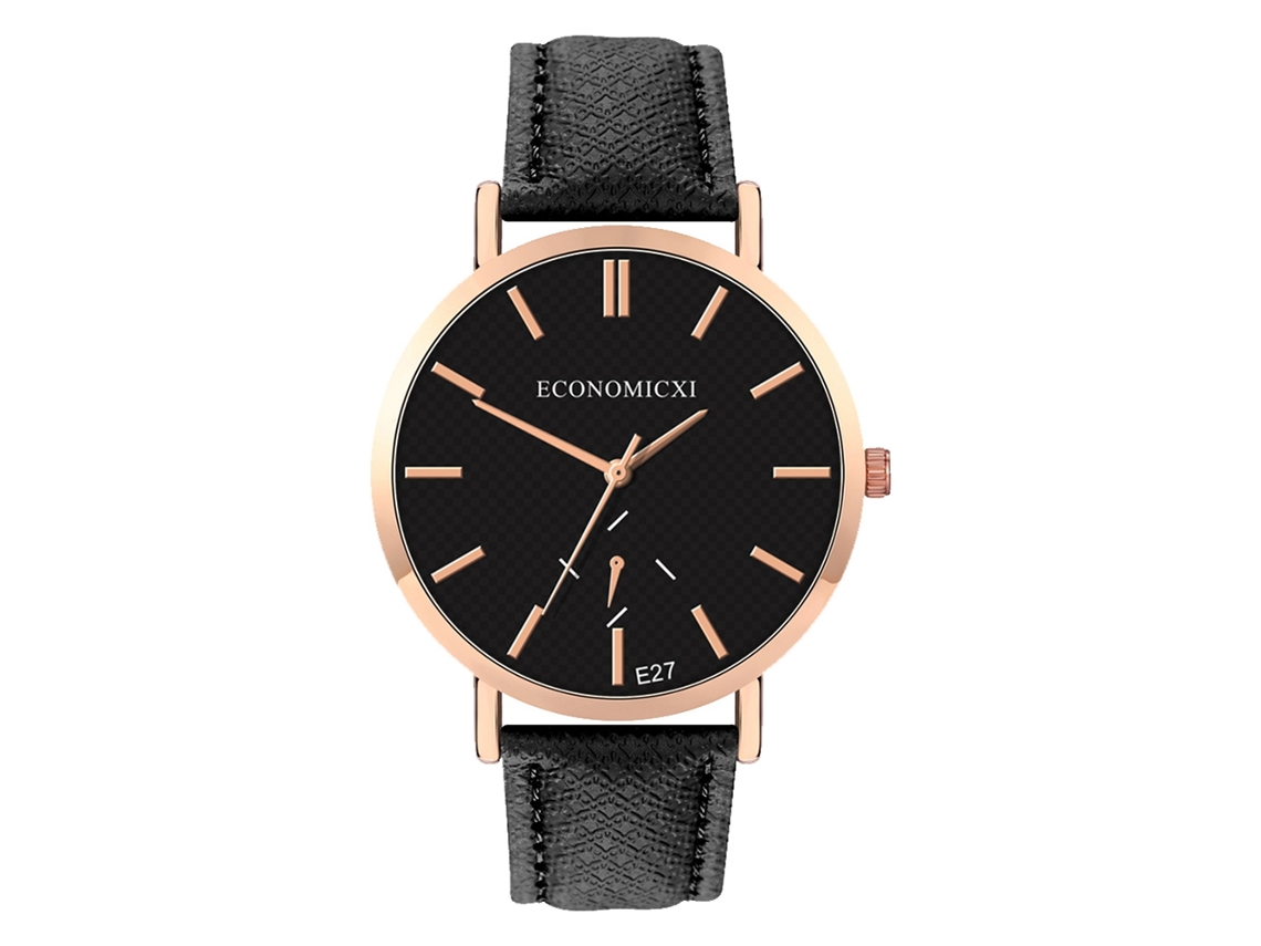 Reloj De Pulsera Unisex De Cuarzo Con Cubierta De Piel Sintética, Esfera Redonda, Color Negro Informal.