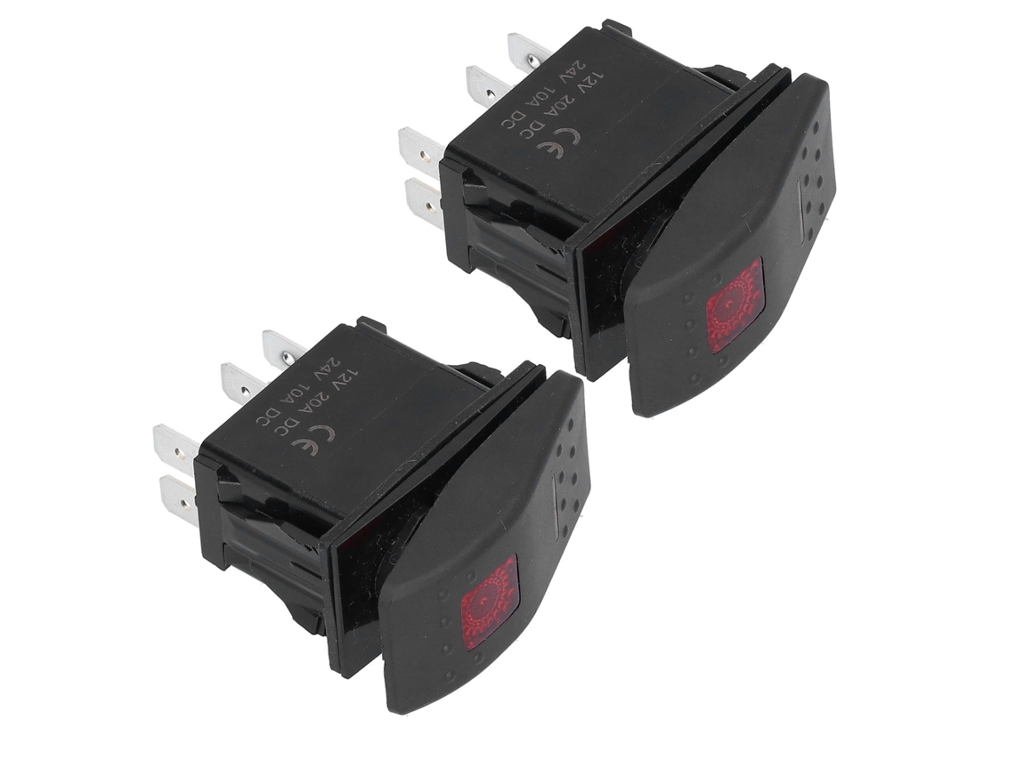 2026dz-2 Piezas Interruptor De Palanca Impermeable On Off 5 Pin 12v-24v Luz Roja Para Coches Barcos Camiones