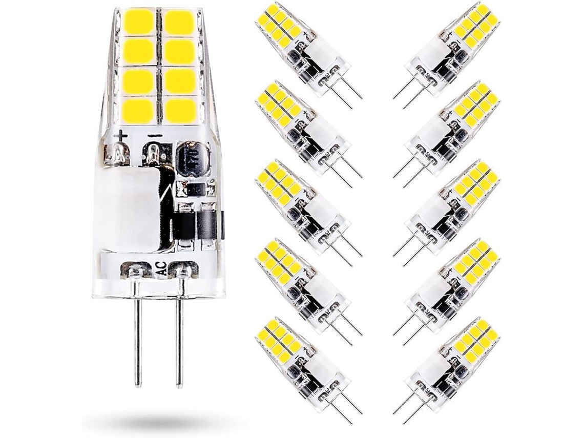 Bombilla Led G4 De 3w, Luz Blanca Fría De 6000k, Equivalente A Una Bombilla Halógena De 35w, Alimentación Ac/dc De 12v, 300 Lúmenes, Paquete De 10 Unidades.