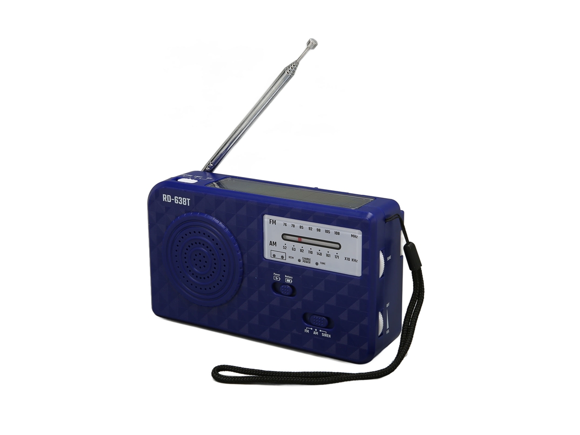 Radio Solar De Manivela Recargable Portátil Fm Am Radio Meteorológica De Emergencia Con Linterna Led Para Exteriores Azul