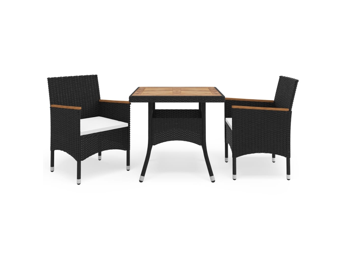 Conjunto 3 Muebles de jardín VIDAXL ratán sintético negro y acacia
