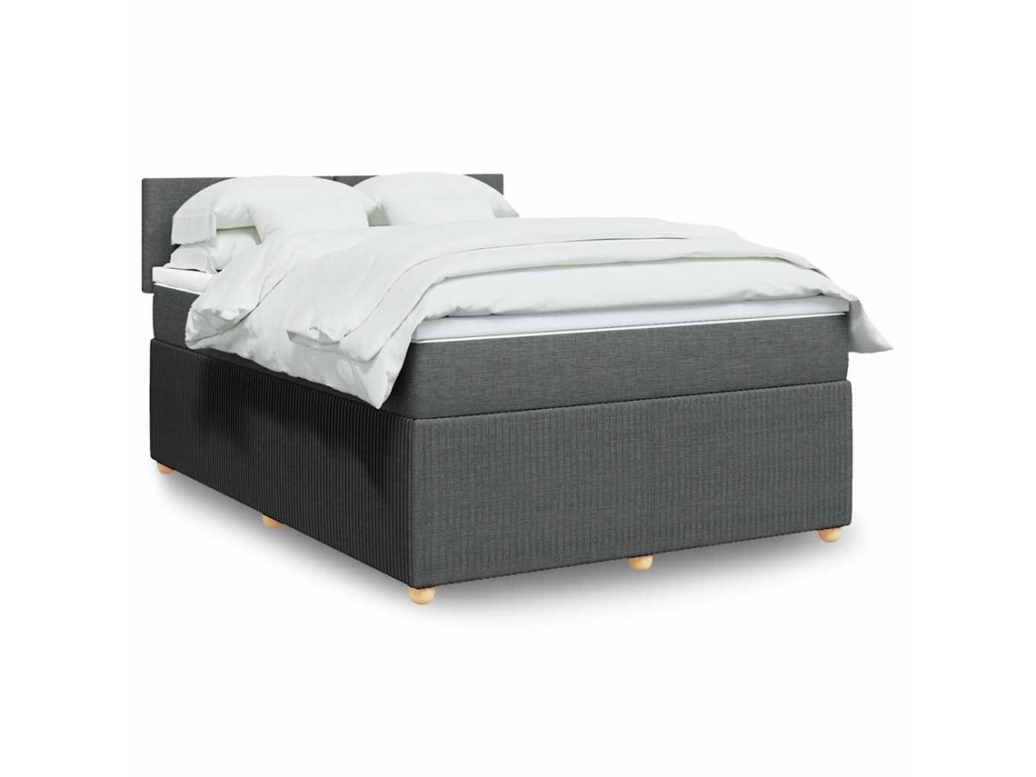 Cama box spring con colchón tela gris oscuro 140x200 cm