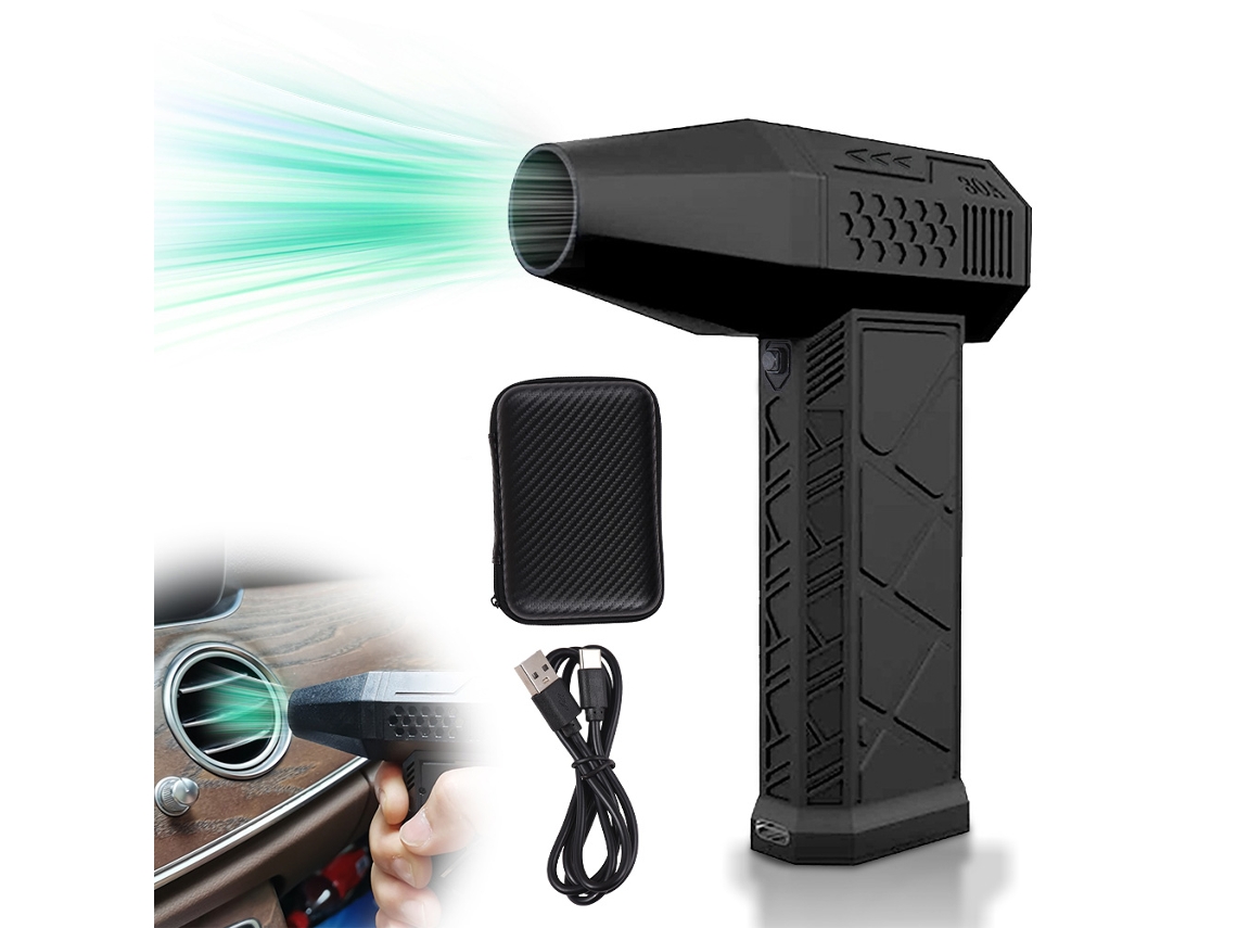 Plumero de aire eléctrico de 130000 rpm, plumero de aire comprimido, ventilador turbo de velocidad ajustable, batería recargable incorporada de 2 x 1300 mAh, soplador D