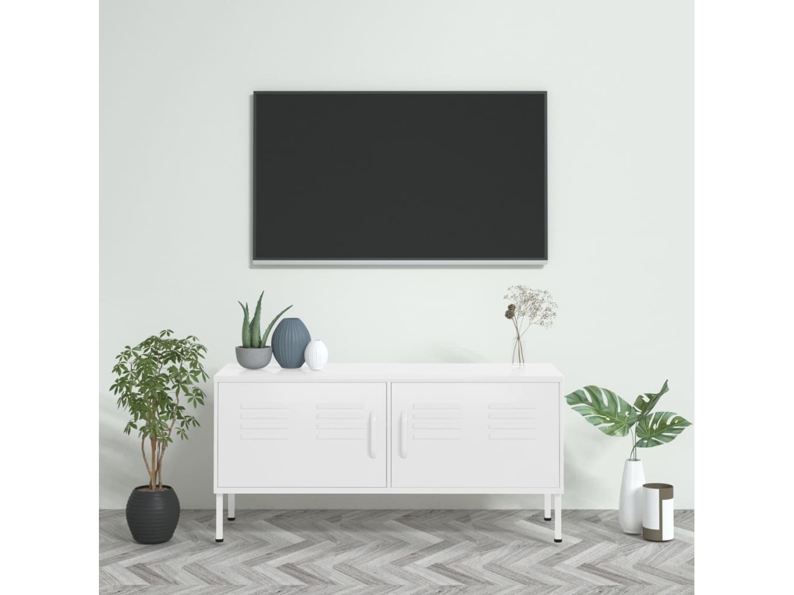 Mueble de Armario Tv Acero 105X35X50 Cm Blanco