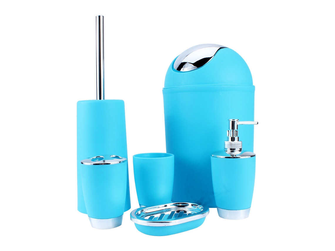 Juego de accesorios de baño de 6 piezas con dispensador, cesta y portacepillos de dientes.