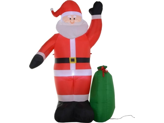 Papá Noel Hinchable homcom 844165 rojo 150x60x240cm santa claus inflable decoración navideña con luz led soplador accesorios 160×80×240cm