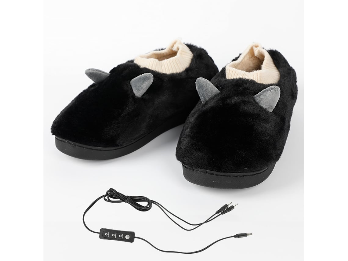 Calentador de pies eléctrico, pantuflas de felpa con calefacción por USB y 3 ajustes de temperatura Cuich (negro 42 43)