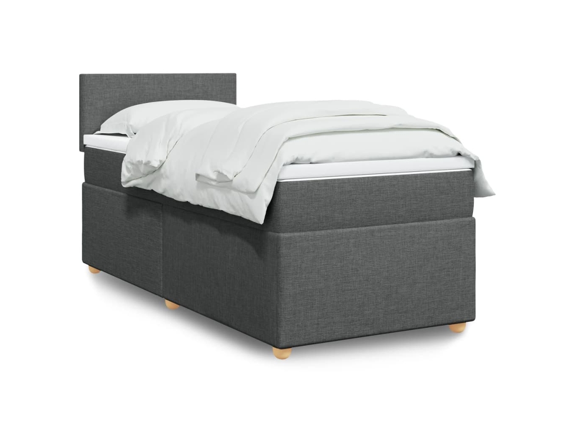 Cama Box Spring Con Colchón Tela Gris Oscuro 80x200 Cm