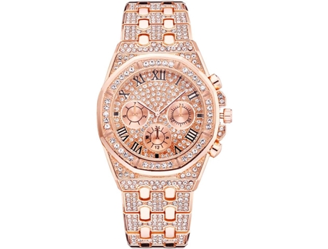 VEANXIN Relojes para hombre Estilo Hip Hop Relojes de pulsera con diamantes completos-oro rosa