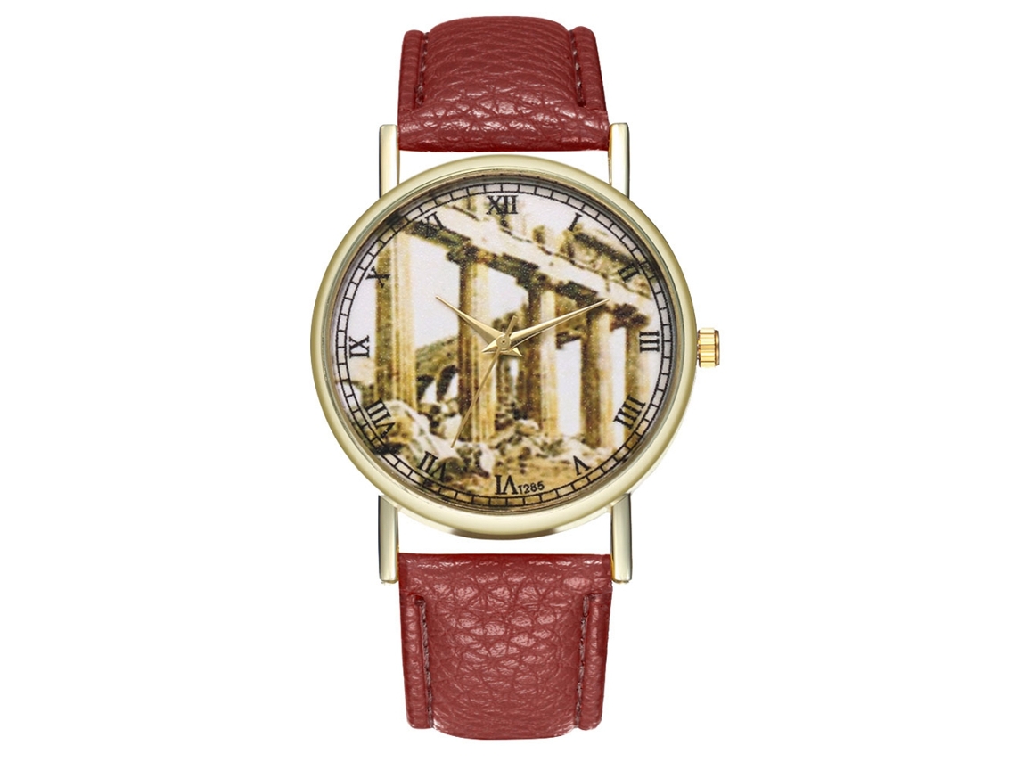 Reloj De Pulsera Analógico De Cuarzo Unisex Con Esfera Redonda, Color Café A La Moda.