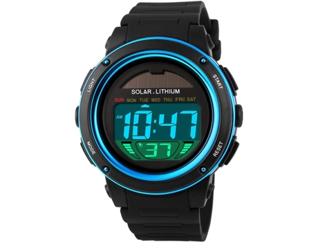 VEANXIN Reloj electrónico con energía solar para hombre Relojes de pulsera digitales LED-azul