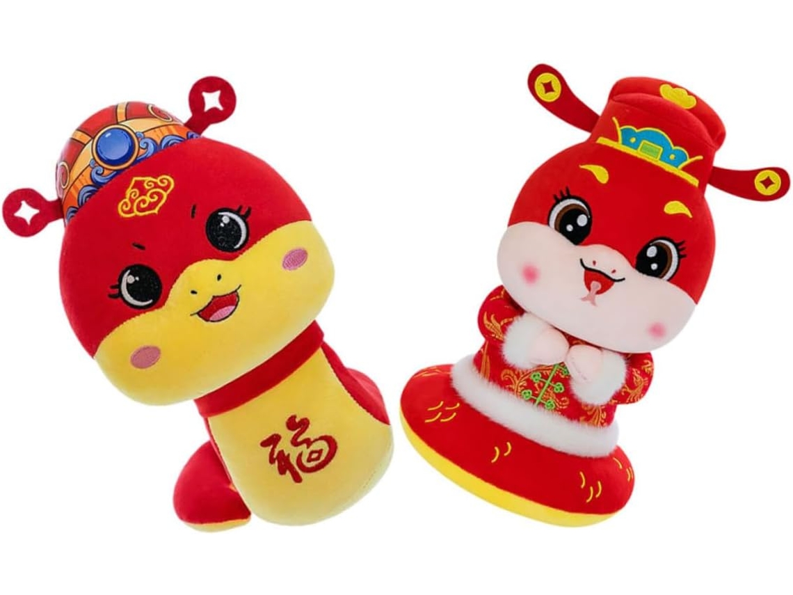 Juego de 2 peluches de serpientes chinas para el Año Nuevo Lunar - Animales de peluche realistas - Juguete adorable.