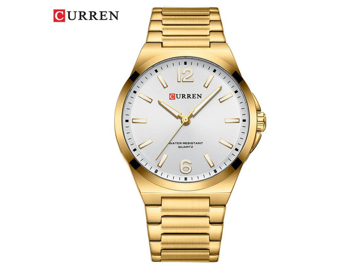 (blanco Con Cinta De Oro) Reloj De Cuarzo Para Hombre, Estilo Moderno, Para Uso Comercial Y Casual, Resistente Al Agua, Cinta De Acero Inoxidable