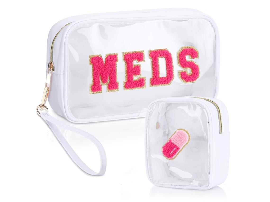 Neceser transparente de PVC con letras, 2 unidades, para viaje, color rosa, chrui