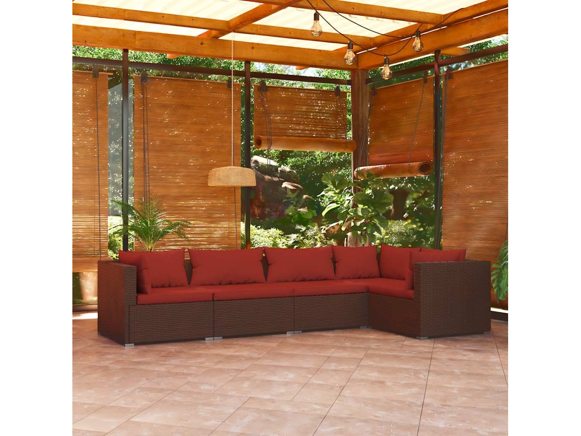 Conjunto de jardín de 5 piezas con cojines de mimbre marrón de DKD Home Decor