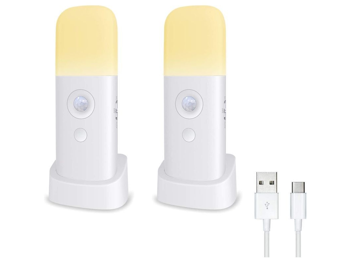 Luz nocturna infantil con sensor de movimiento, brillo ajustable, portátil y recargable para dormitorio y sala de estar (paquete de 2)