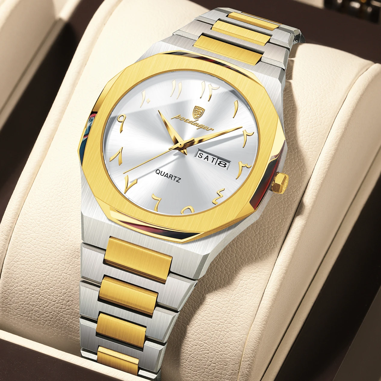 Reloj Casual Para Mujer (caja Dorada, Esfera Blanca), Resistente Al Agua, Lujoso Y Elegante, Con Indicador De Día Y Fecha.