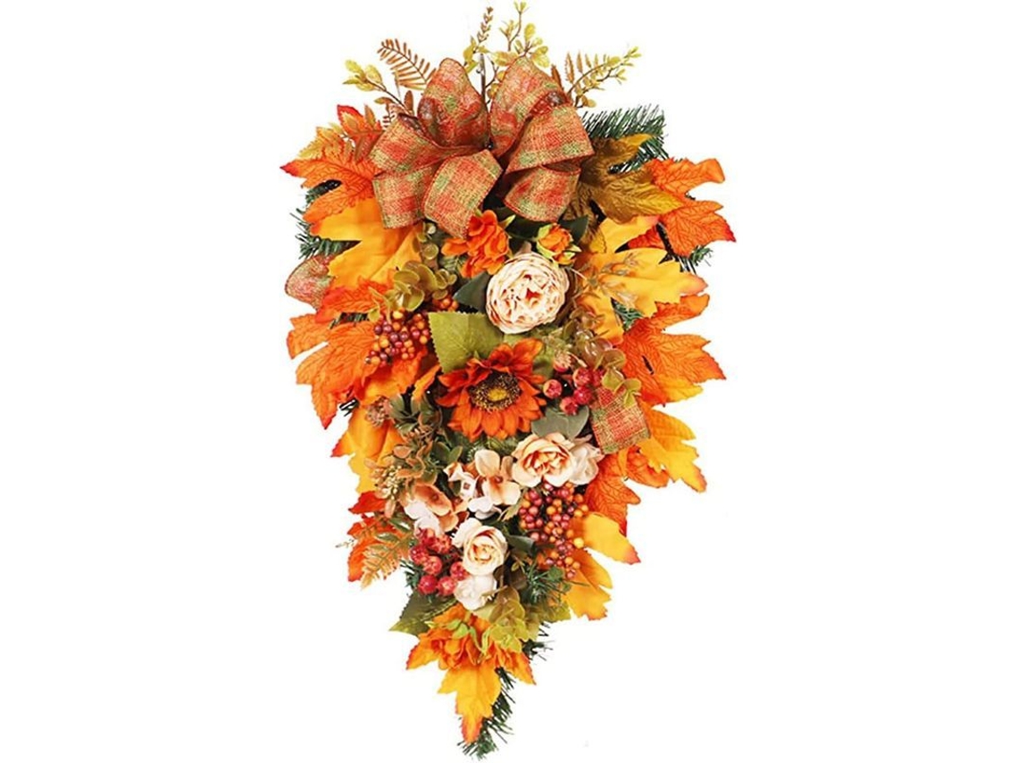 Guirnalda Decorativa De Cosecha De Otoño 50*33cm Con Hojas De Otoño Y Girasoles Artificiales Para Acceso, Ventana Y Festividades