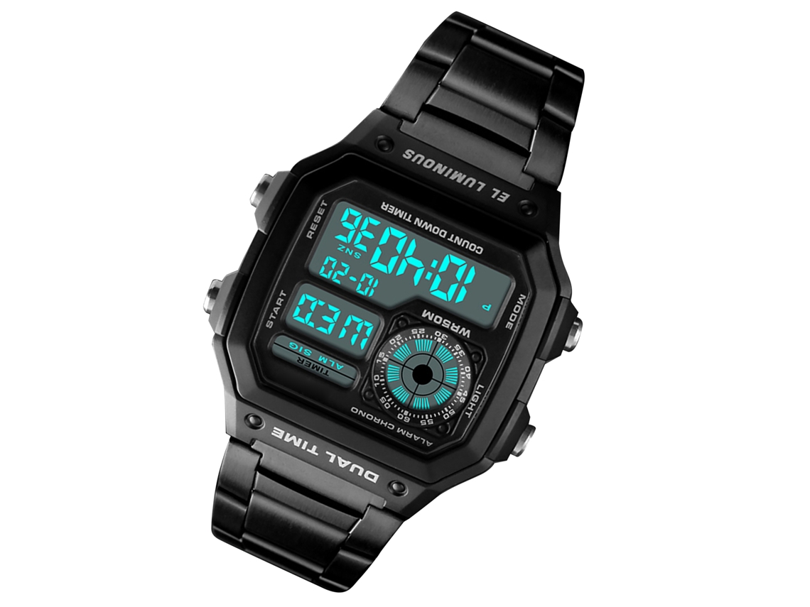 Reloj Deportivo Skmei Para Hombre, Acero Inoxidable, 5atm, Digital, Retroiluminado, Cronógrafo.