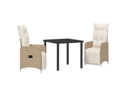 Conjunto de comedor de jardín de 3 piezas con cojines de ratán y poliéster beige vidaxl