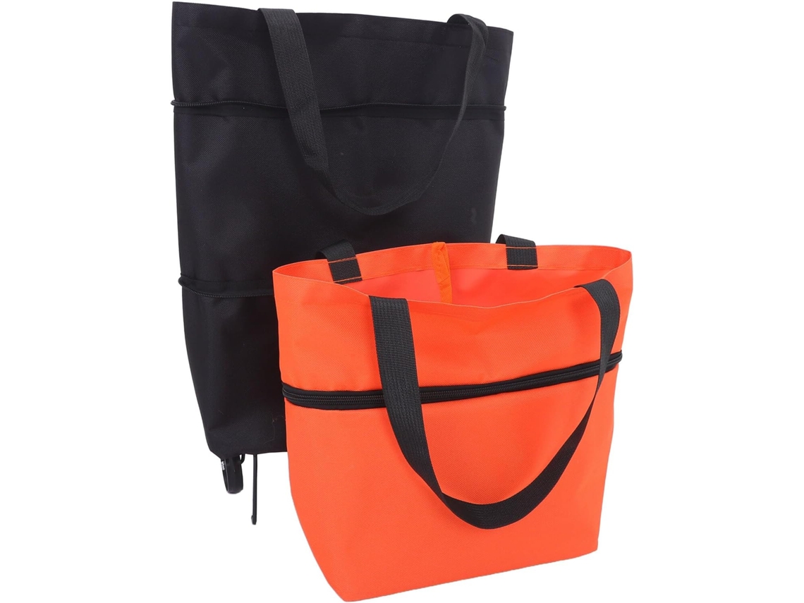 Juego De 2 Carritos De Compra Plegables Con Ruedas, Color Naranja Y Negro, Ligeros Y Portátiles.