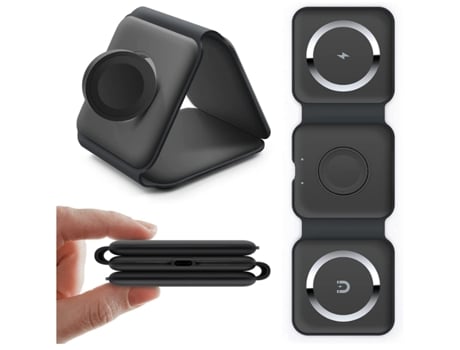 Cargador inalámbrico, viaje plegable Estación de carga inalámbrica 3 en 1 15w Soporte de cargador inalámbrico Mag-Safe (Negro)