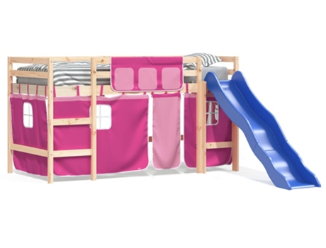 Cama alta para niños VIDAXL con cortinas madera pino azul (90x200 cm)