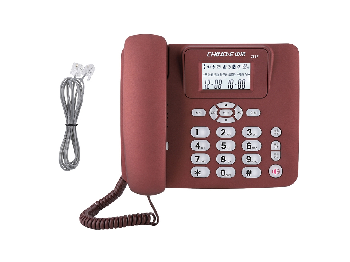 Mali telefone Fixo Sem Fio C267 para Casa e Escritório Mesa com Design Limpo e Botões Transparentes Vermelho