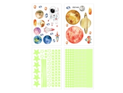Baok - 4 láminas de pegatinas fluorescentes con astronautas, estrellas y puntos en el cielo para la decoración de habitaciones infantiles (20x28cm)