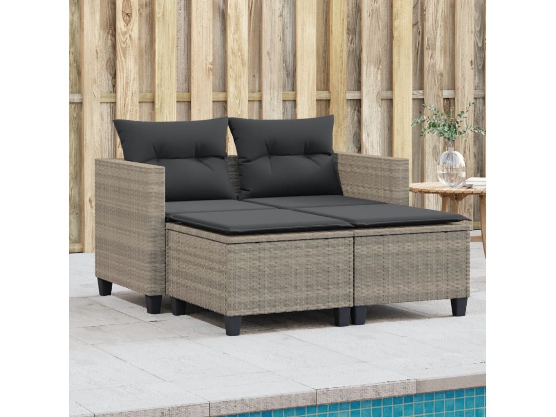 Sofá de jardín de 2 plazas con bancos en mimbre gris claro, Dkd Home Decor