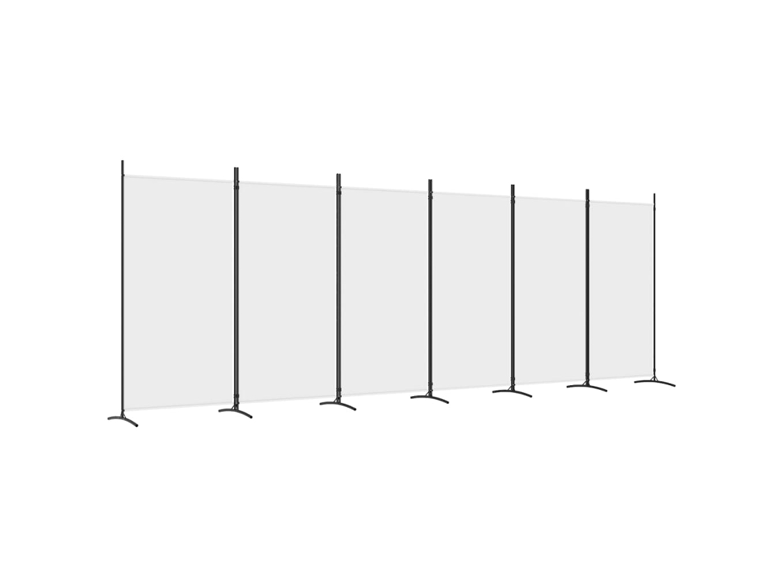 Biombo divisor de ambientes, 6 paneles, 520 x 180 cm, tela blanca y planchado, Dec031050