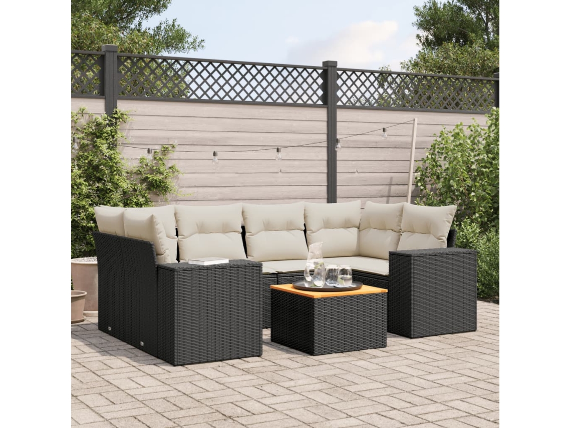 Conjunto de sofá de jardín de 7 piezas con cojines de mimbre negro de DKD Home Decor