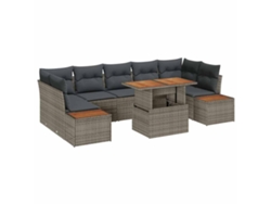 Maison Exclusive - Juego de comedor de jardín de 8 piezas, gris y marrón