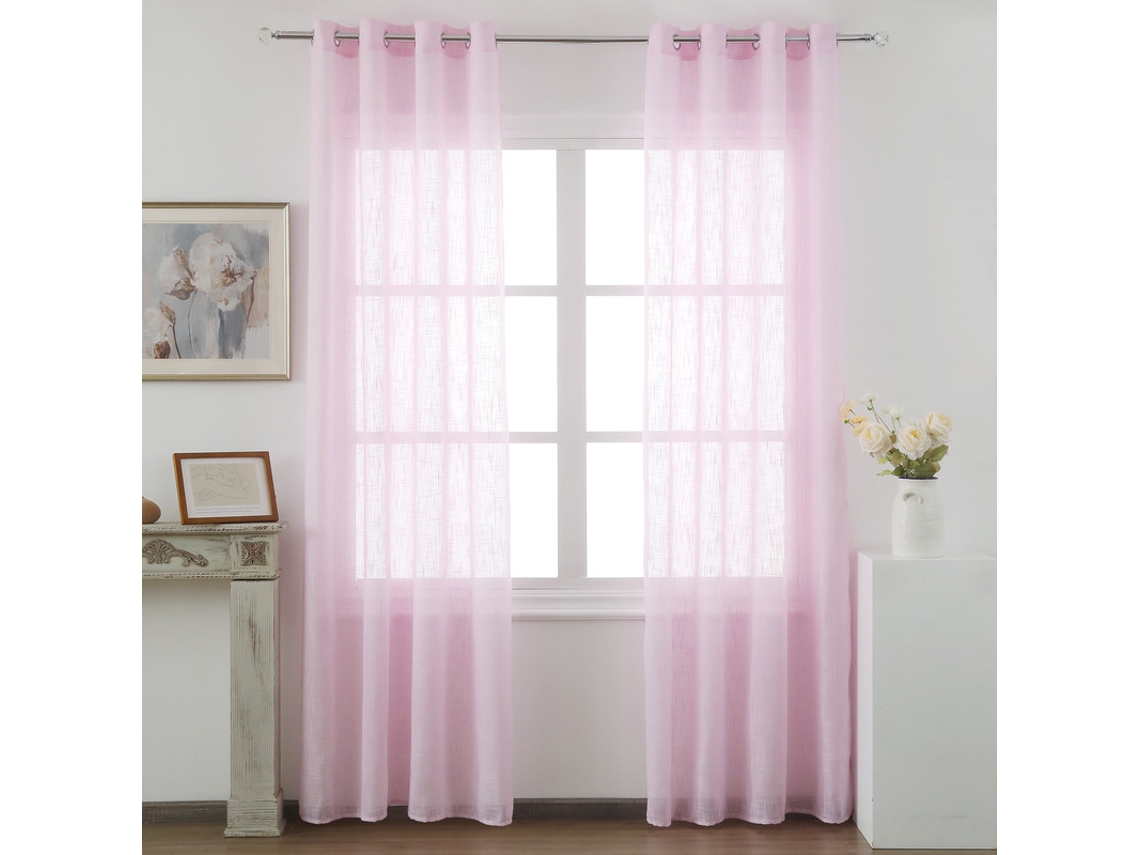 Cortina de lino con tejido traslúcido 140 x 260 cm Rosa - Individual