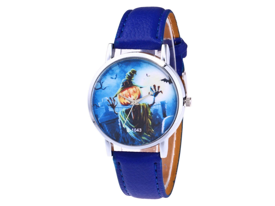 Reloj De Cuarzo Con Correa De Cuero Pu Zhoulianfa Patrón Hallowmas (azul)