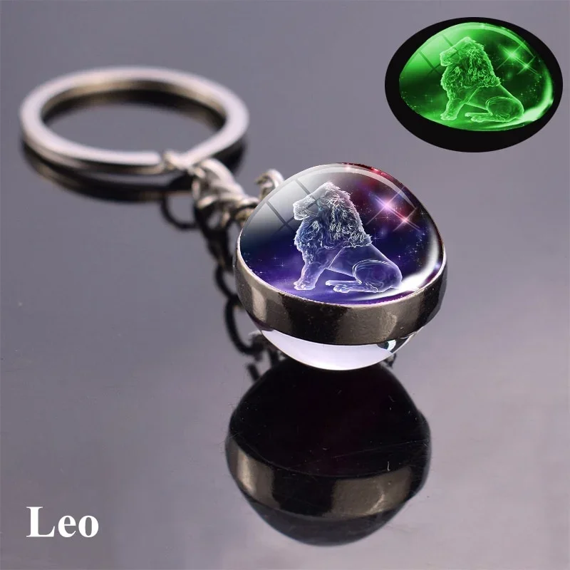 (leo) Llavero Con Bola De Cristal Brillante De Doble Cara Con Los 12 Signos Del Zodiaco