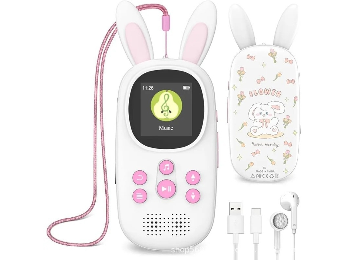 Lector de libros electrónicos MP4 externo portátil con Bluetooth, reproductor de música MP3 para niños de 32 GB, color rosa Sfushos
