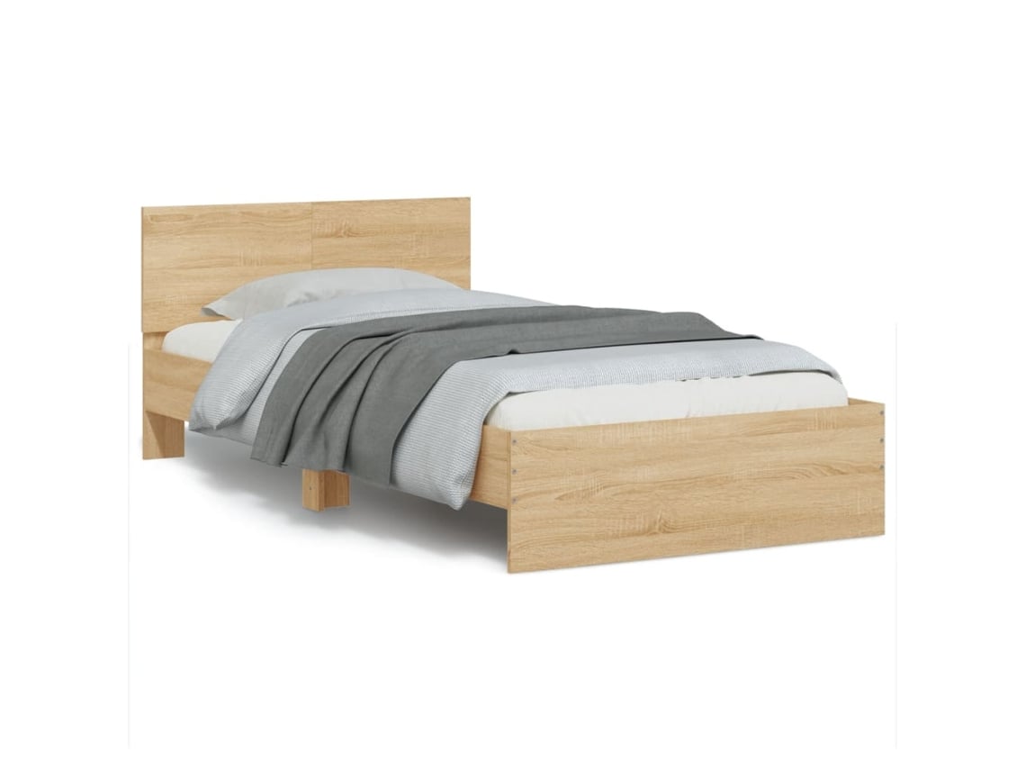 Estructura De Cama Cabecero Luces Led Roble Sonoma 100x200 Cm