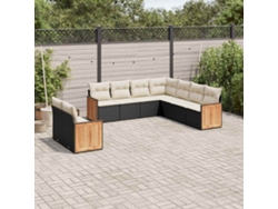Conjunto de sofá de jardín de 9 piezas con cojines, ratán negro, Dkd Home Decor