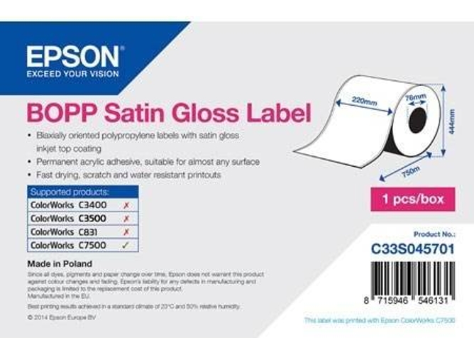 Rollo de papel impresora de etiquetas EPSON Satin Gloss Label - C33S045701