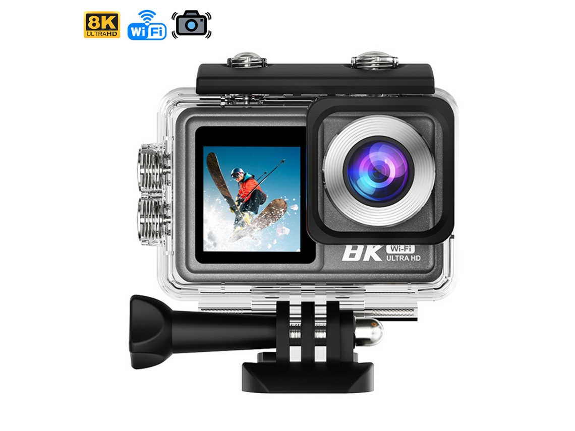 Cámara Deportiva M86 Tr 8k 15fps con 50 Mpx, Lente Dual de 2'' y 1.3'', Estabilizador de Imagen, Múltiples Accesorios y Wifi.
