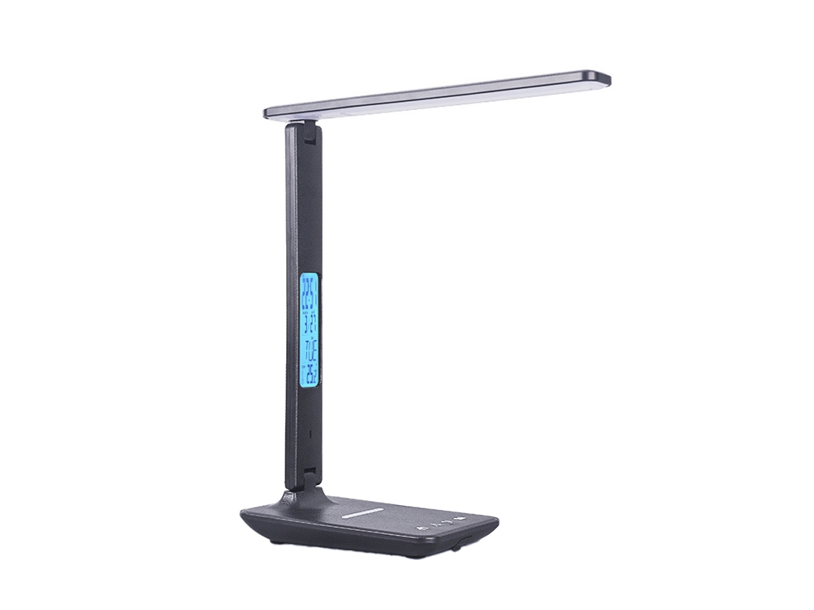 Lámpara de escritorio plegable con reloj, alarma, fecha y temperatura. Lámpara de oficina.