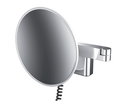 Espejo de afeitado y maquillaje EMCO LED, modelo de pared, brazo de doble articulación, 5 aumentos, redondo, cable en espiral y enchufe, sistema de l
