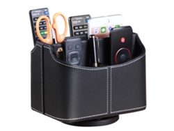 Soporte para control remoto giratorio de 360°, organizador de escritorio de cuero sintético con 5 compartimentos para controles de TV, DVD y Blu-ray.