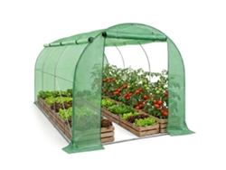 Invernadero De Jardín Tipo Túnel Con Estructura Metálica Y Cubierta De Pe Con Paredes Enrollables, 1 Puerta Y 6 Ventanas Verde 200x300x200 Cm