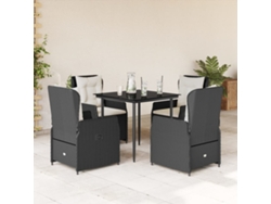 Juego de comedor de jardín de 5 piezas con cojines, mimbre sintético negro, DKD Home Decor