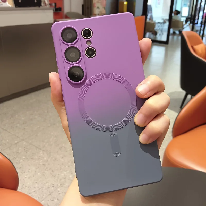 (galaxy S25 Fe Morado-gris) Funda Protectora Samsung Magsafe, Cubierta De Lente De Cámara Degradada