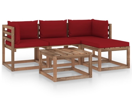 vidaXL Muebles de jardín 5 piezas con cojines rojo tinto