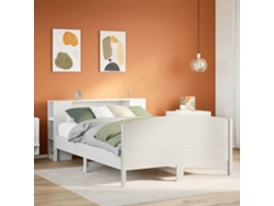 Cama Con Estantería Sin Colchón Madera Maciza Blanca 140x200 Cm