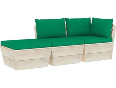vidaXL Muebles de jardín de palets 3 pzas y cojines madera de abeto